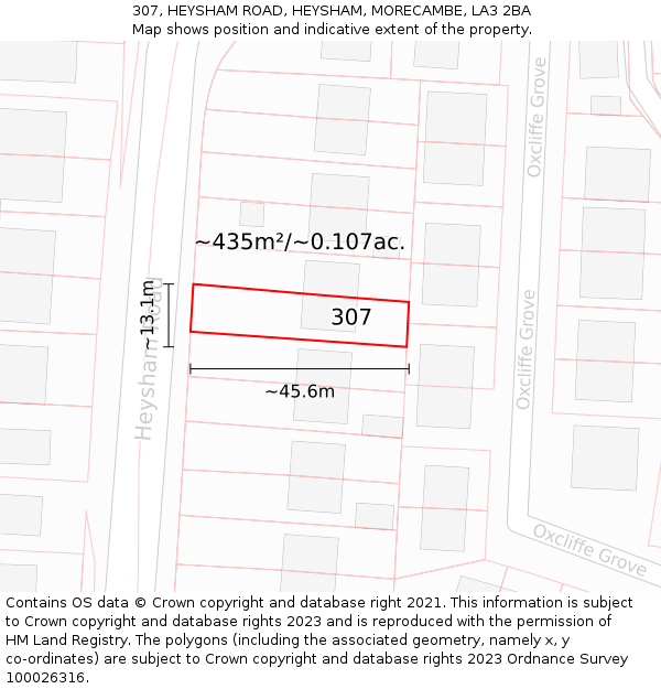 307, HEYSHAM ROAD, HEYSHAM, MORECAMBE, LA3 2BA: Plot and title map