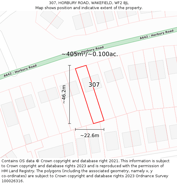 307, HORBURY ROAD, WAKEFIELD, WF2 8JL: Plot and title map