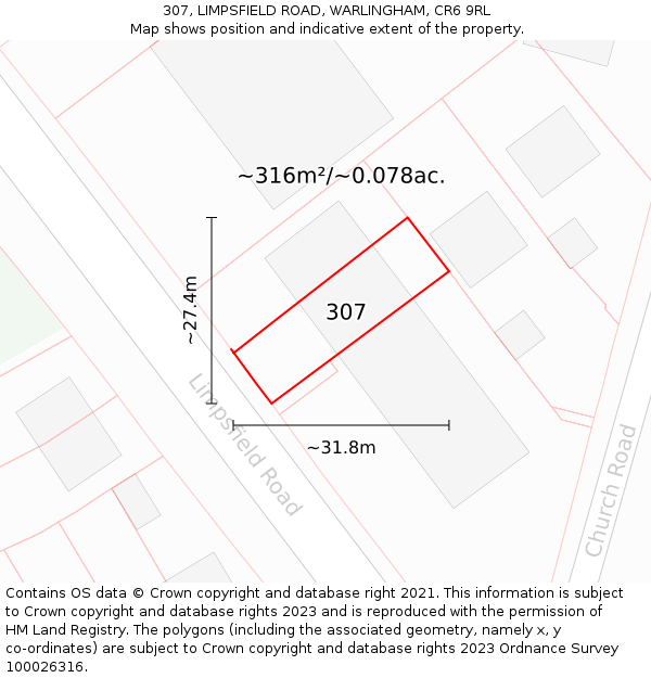 307, LIMPSFIELD ROAD, WARLINGHAM, CR6 9RL: Plot and title map