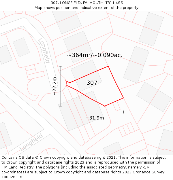 307, LONGFIELD, FALMOUTH, TR11 4SS: Plot and title map