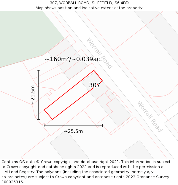 307, WORRALL ROAD, SHEFFIELD, S6 4BD: Plot and title map