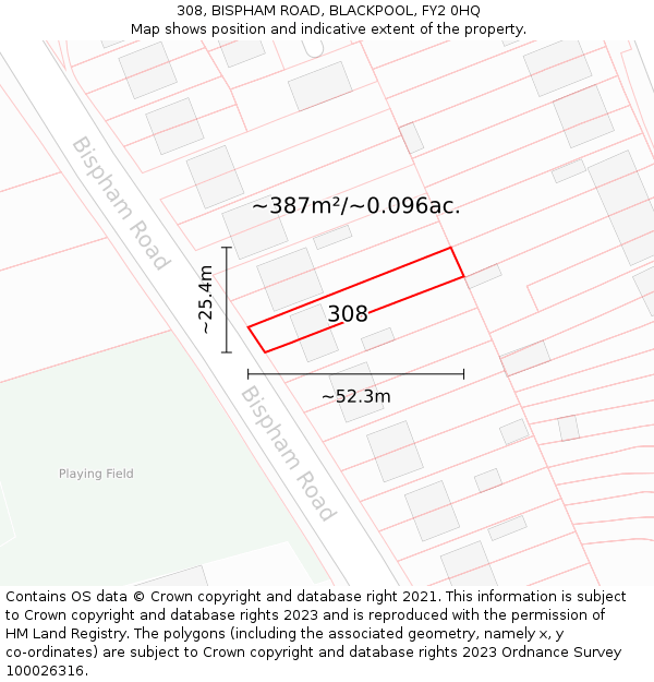 308, BISPHAM ROAD, BLACKPOOL, FY2 0HQ: Plot and title map