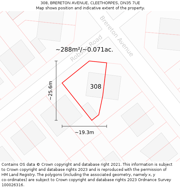 308, BRERETON AVENUE, CLEETHORPES, DN35 7UE: Plot and title map