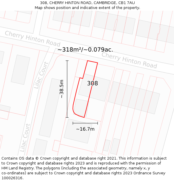 308, CHERRY HINTON ROAD, CAMBRIDGE, CB1 7AU: Plot and title map
