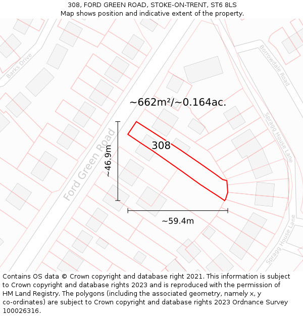 308, FORD GREEN ROAD, STOKE-ON-TRENT, ST6 8LS: Plot and title map