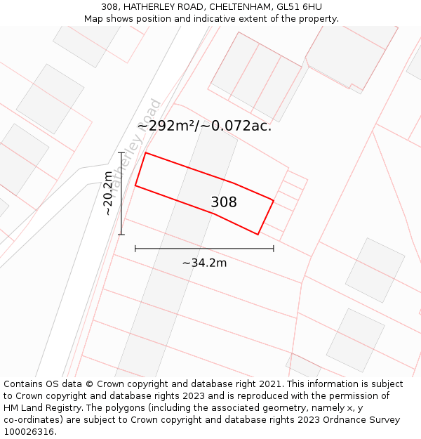 308, HATHERLEY ROAD, CHELTENHAM, GL51 6HU: Plot and title map