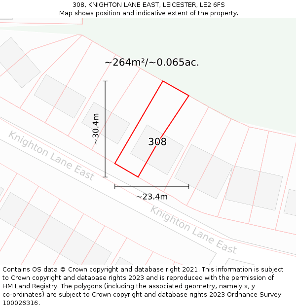 308, KNIGHTON LANE EAST, LEICESTER, LE2 6FS: Plot and title map