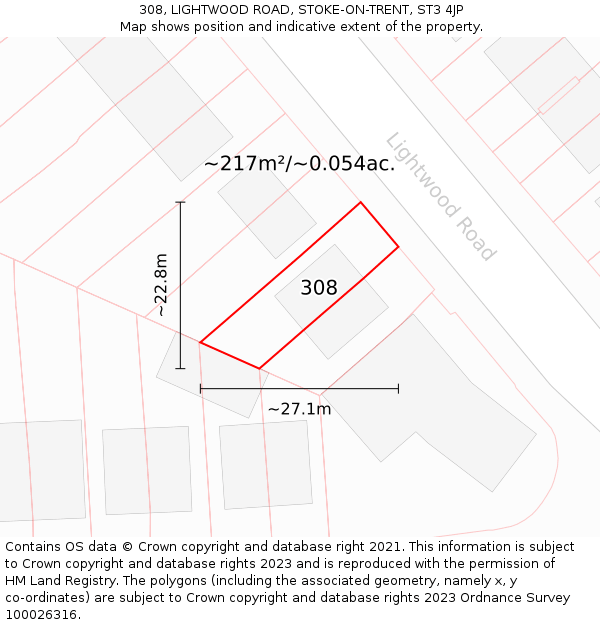 308, LIGHTWOOD ROAD, STOKE-ON-TRENT, ST3 4JP: Plot and title map