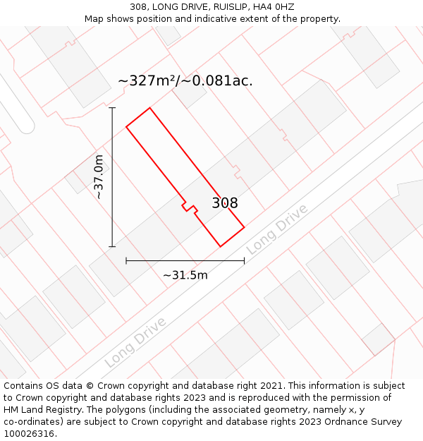 308, LONG DRIVE, RUISLIP, HA4 0HZ: Plot and title map