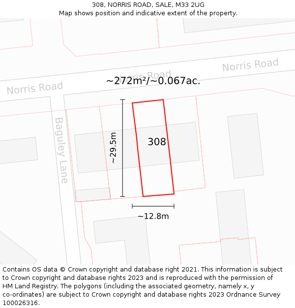 308, NORRIS ROAD, SALE, M33 2UG: Plot and title map