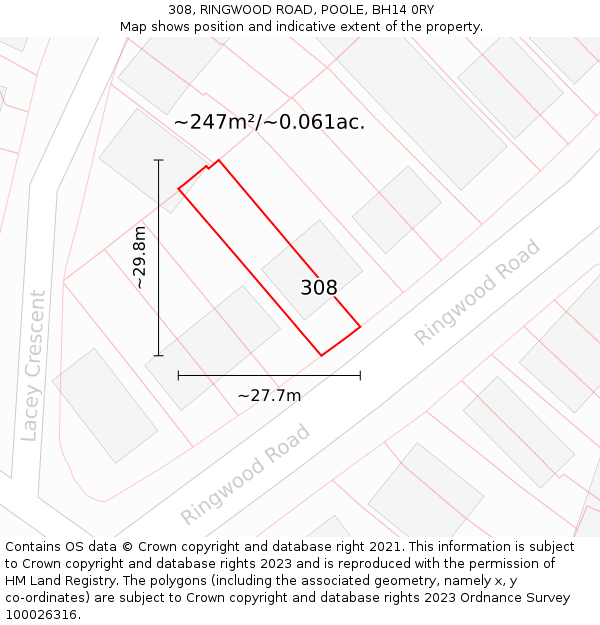 308, RINGWOOD ROAD, POOLE, BH14 0RY: Plot and title map