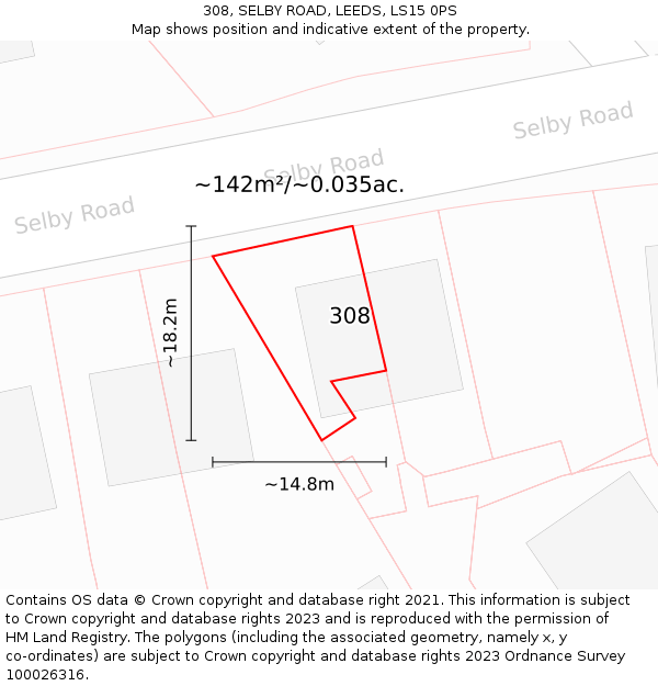 308, SELBY ROAD, LEEDS, LS15 0PS: Plot and title map