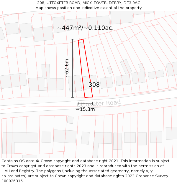 308, UTTOXETER ROAD, MICKLEOVER, DERBY, DE3 9AG: Plot and title map