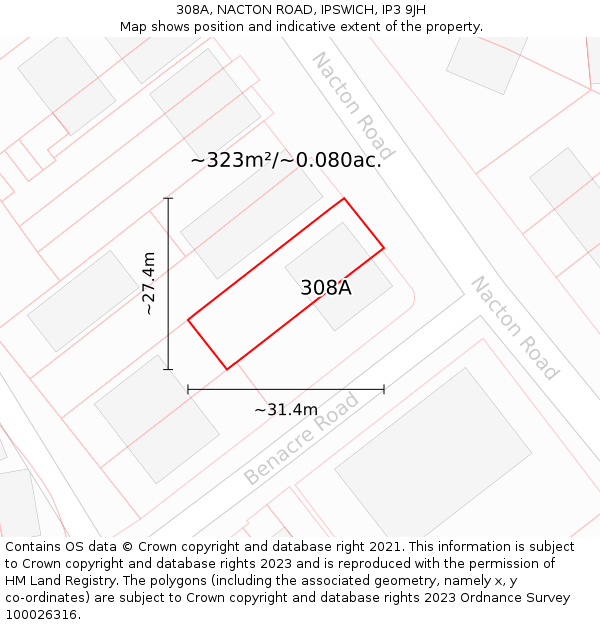 308A, NACTON ROAD, IPSWICH, IP3 9JH: Plot and title map