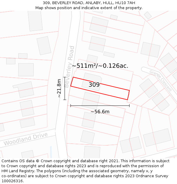 309, BEVERLEY ROAD, ANLABY, HULL, HU10 7AH: Plot and title map