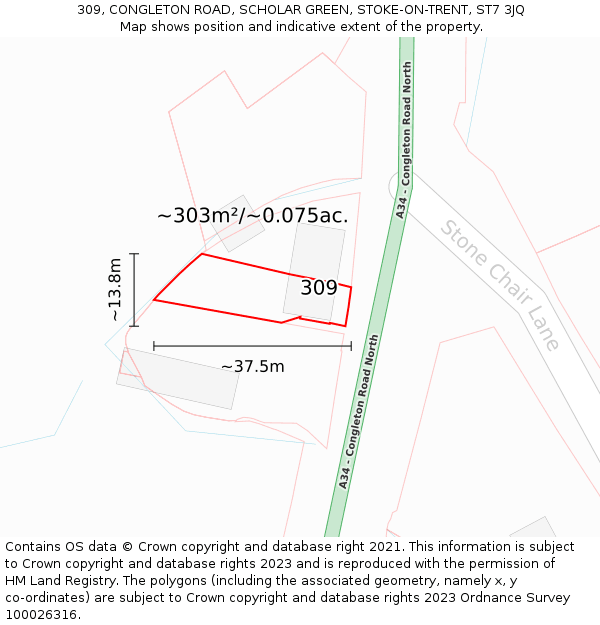 309, CONGLETON ROAD, SCHOLAR GREEN, STOKE-ON-TRENT, ST7 3JQ: Plot and title map