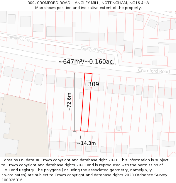 309, CROMFORD ROAD, LANGLEY MILL, NOTTINGHAM, NG16 4HA: Plot and title map