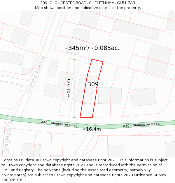 309, GLOUCESTER ROAD, CHELTENHAM, GL51 7AR: Plot and title map