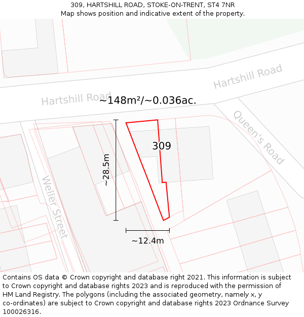 309, HARTSHILL ROAD, STOKE-ON-TRENT, ST4 7NR: Plot and title map
