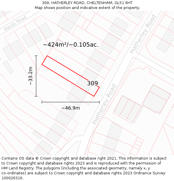 309, HATHERLEY ROAD, CHELTENHAM, GL51 6HT: Plot and title map