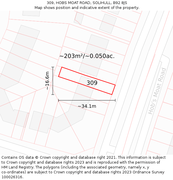 309, HOBS MOAT ROAD, SOLIHULL, B92 8JS: Plot and title map