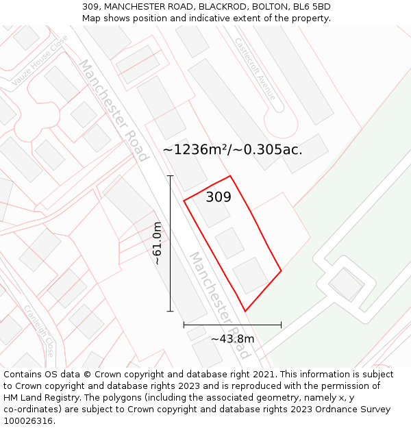 309, MANCHESTER ROAD, BLACKROD, BOLTON, BL6 5BD: Plot and title map