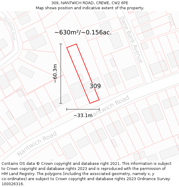 309, NANTWICH ROAD, CREWE, CW2 6PE: Plot and title map