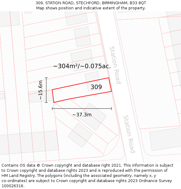 309, STATION ROAD, STECHFORD, BIRMINGHAM, B33 8QT: Plot and title map