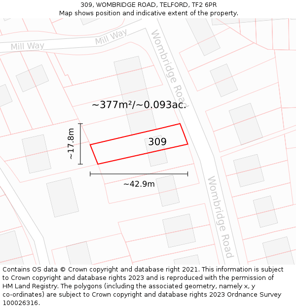 309, WOMBRIDGE ROAD, TELFORD, TF2 6PR: Plot and title map