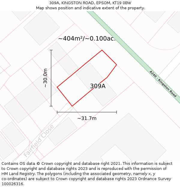 309A, KINGSTON ROAD, EPSOM, KT19 0BW: Plot and title map