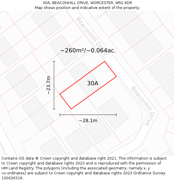 30A, BEACONHILL DRIVE, WORCESTER, WR2 6DR: Plot and title map