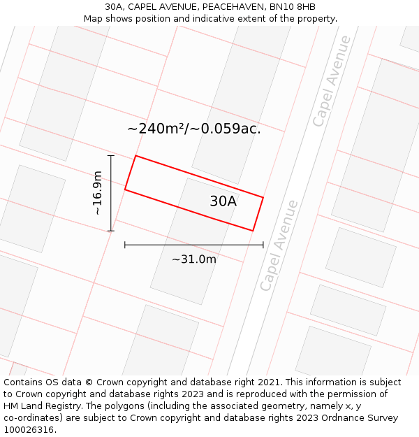 30A, CAPEL AVENUE, PEACEHAVEN, BN10 8HB: Plot and title map