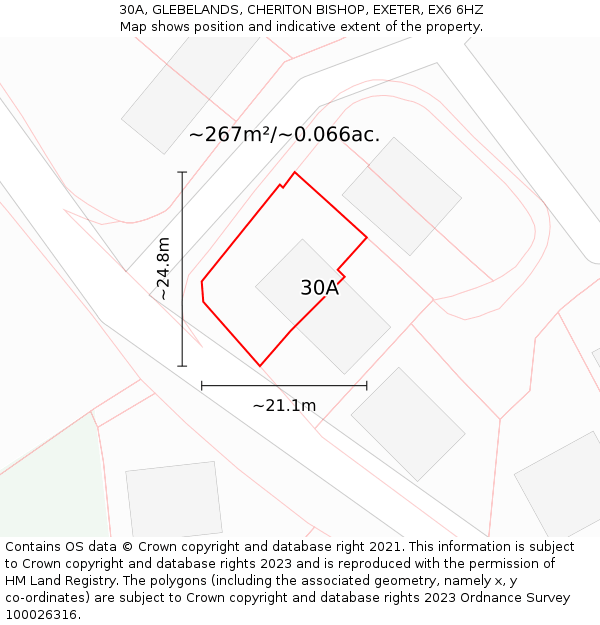 30A, GLEBELANDS, CHERITON BISHOP, EXETER, EX6 6HZ: Plot and title map