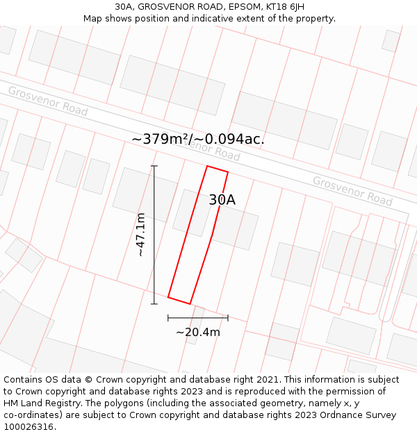 30A, GROSVENOR ROAD, EPSOM, KT18 6JH: Plot and title map