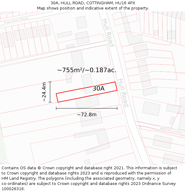 30A, HULL ROAD, COTTINGHAM, HU16 4PX: Plot and title map