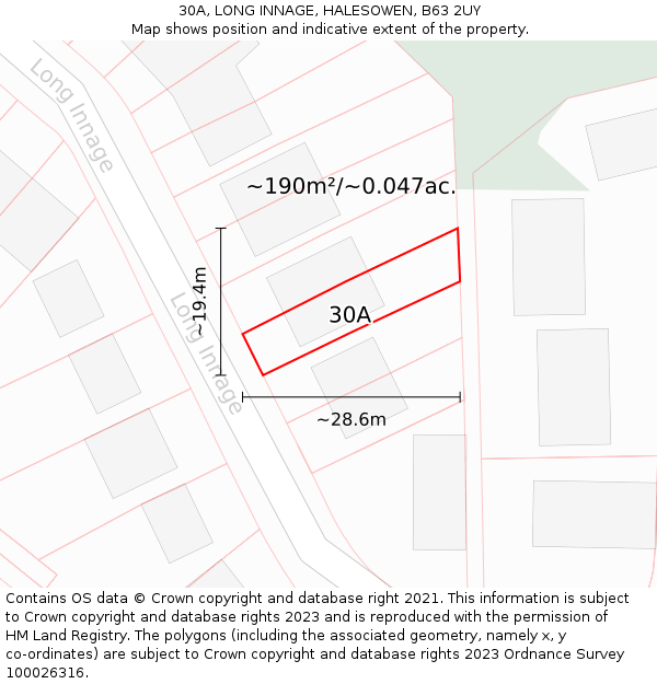 30A, LONG INNAGE, HALESOWEN, B63 2UY: Plot and title map