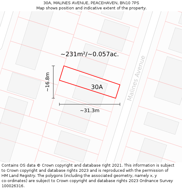 30A, MALINES AVENUE, PEACEHAVEN, BN10 7PS: Plot and title map