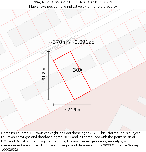 30A, NILVERTON AVENUE, SUNDERLAND, SR2 7TS: Plot and title map