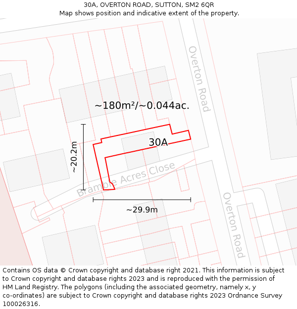 30A, OVERTON ROAD, SUTTON, SM2 6QR: Plot and title map