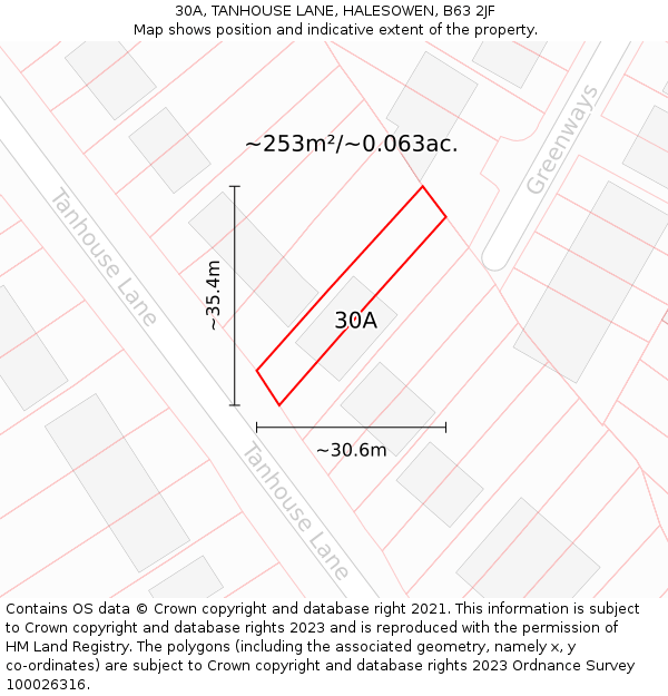 30A, TANHOUSE LANE, HALESOWEN, B63 2JF: Plot and title map