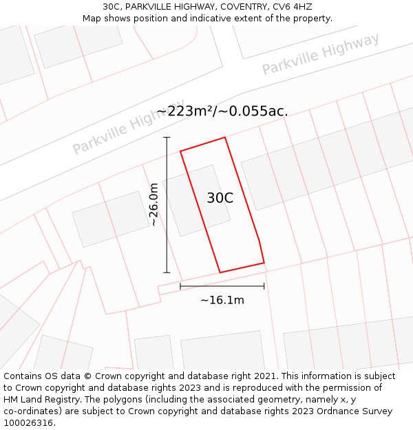 30C, PARKVILLE HIGHWAY, COVENTRY, CV6 4HZ: Plot and title map