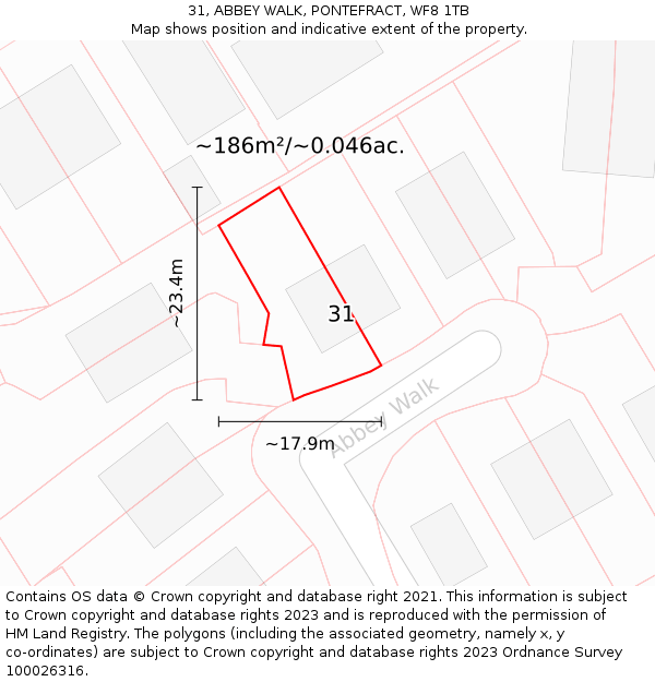 31, ABBEY WALK, PONTEFRACT, WF8 1TB: Plot and title map