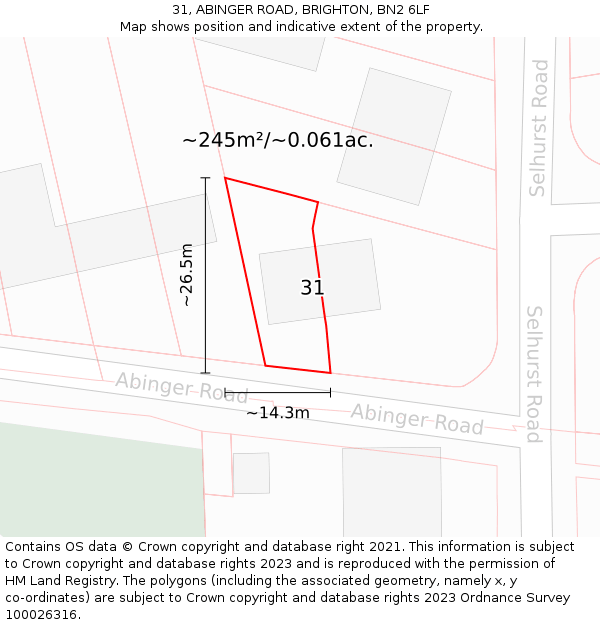 31, ABINGER ROAD, BRIGHTON, BN2 6LF: Plot and title map