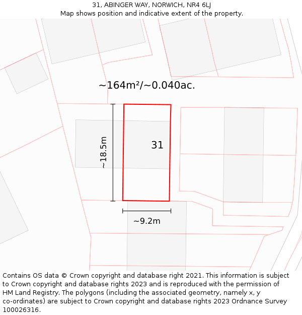 31, ABINGER WAY, NORWICH, NR4 6LJ: Plot and title map