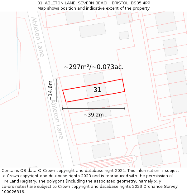 31, ABLETON LANE, SEVERN BEACH, BRISTOL, BS35 4PP: Plot and title map