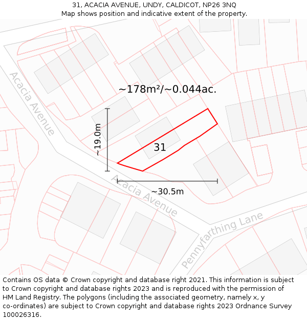 31, ACACIA AVENUE, UNDY, CALDICOT, NP26 3NQ: Plot and title map