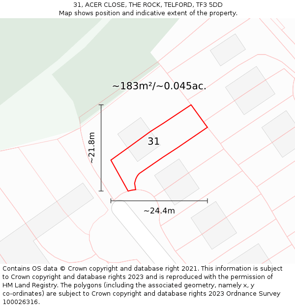 31, ACER CLOSE, THE ROCK, TELFORD, TF3 5DD: Plot and title map