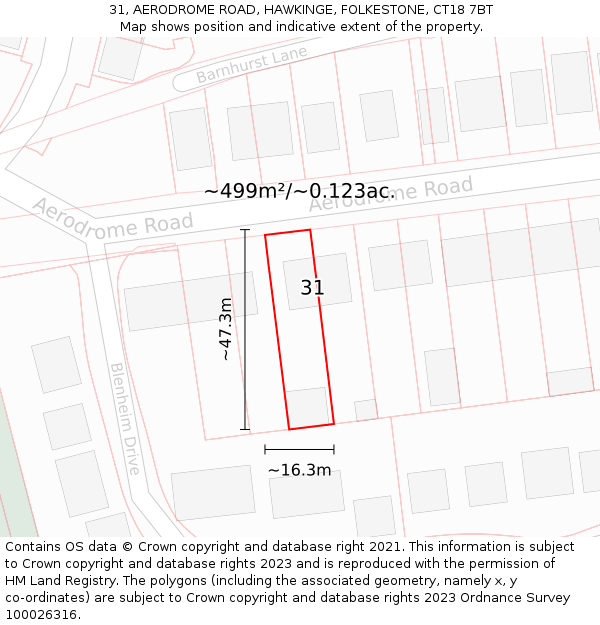 31, AERODROME ROAD, HAWKINGE, FOLKESTONE, CT18 7BT: Plot and title map