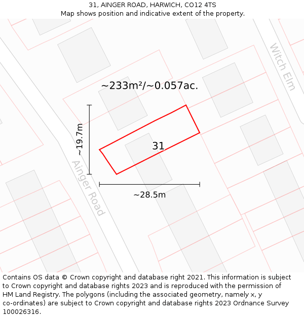 31, AINGER ROAD, HARWICH, CO12 4TS: Plot and title map