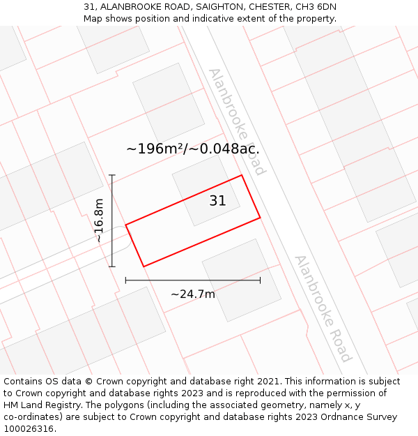 31, ALANBROOKE ROAD, SAIGHTON, CHESTER, CH3 6DN: Plot and title map